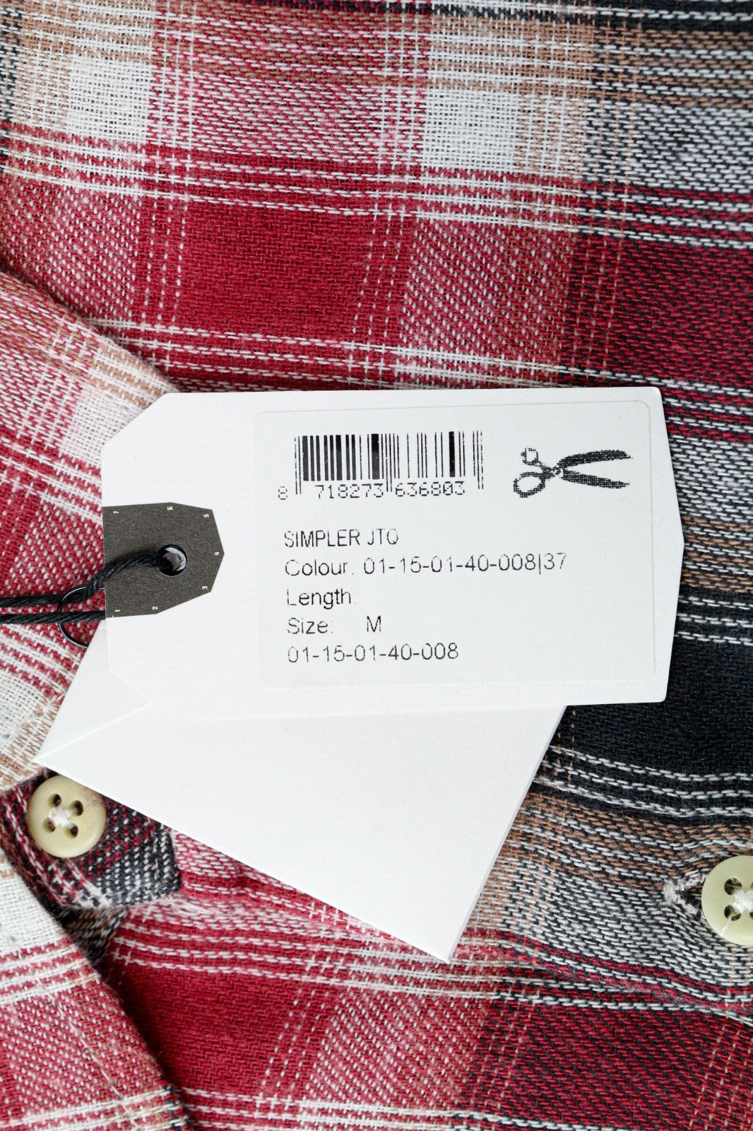 DENHAM Simpler Men Shirt M Red Cotton Blend Checked Long Sleeved Pocketed