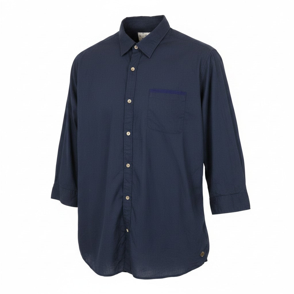 SCOTCH & SODA Ams Couture Men Shirt ~M Navy Blue Pocketed Button-Up 3/4 Sleeve