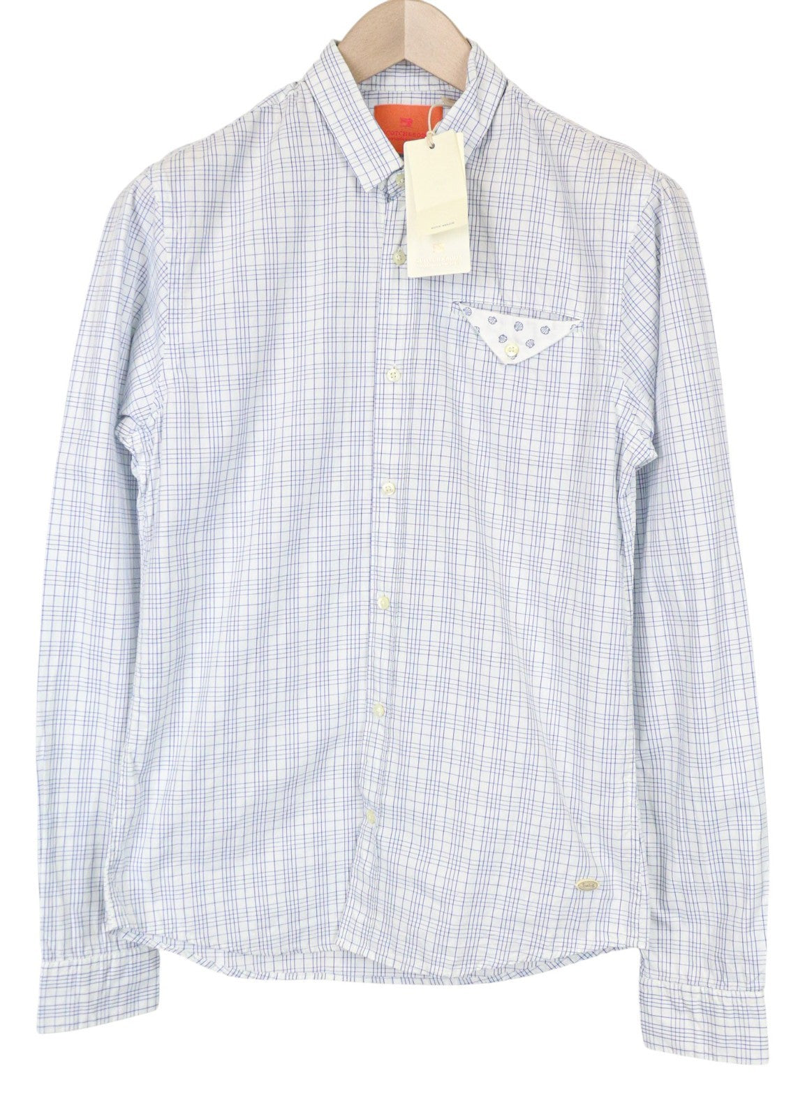 SCOTCH & SODA Ams Couture Men Shirt S Light Blue Pure Cotton Slim Checked
