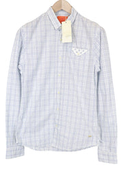 SCOTCH & SODA Ams Couture Men Shirt S Light Blue Pure Cotton Slim Checked