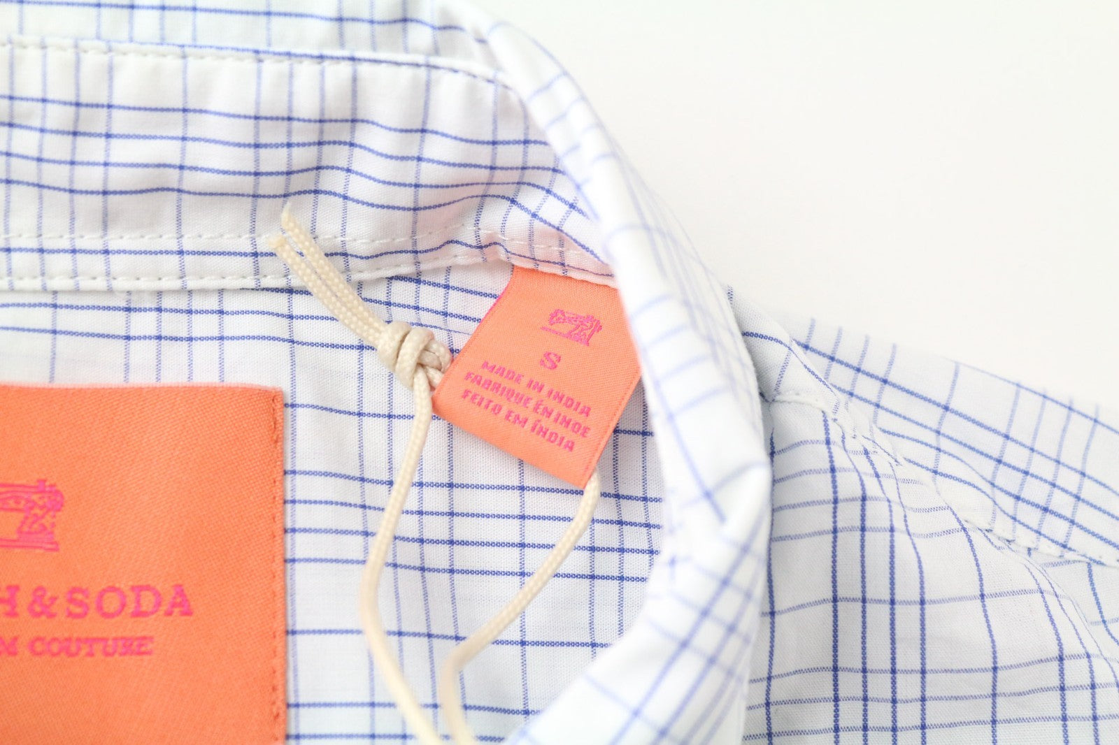 SCOTCH & SODA Ams Couture Men Shirt S Light Blue Pure Cotton Slim Checked