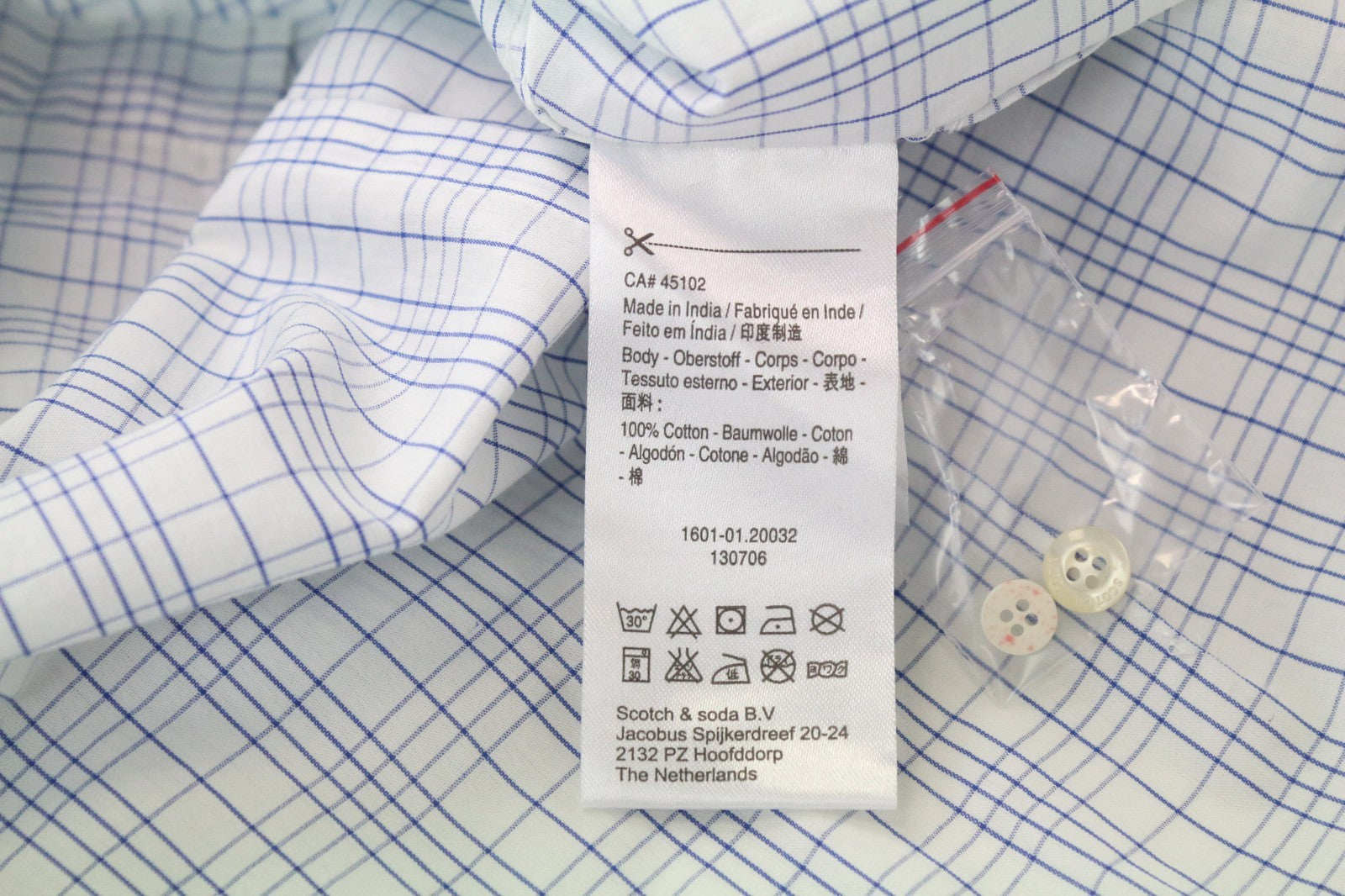 SCOTCH & SODA Ams Couture Men Shirt S Light Blue Pure Cotton Slim Checked