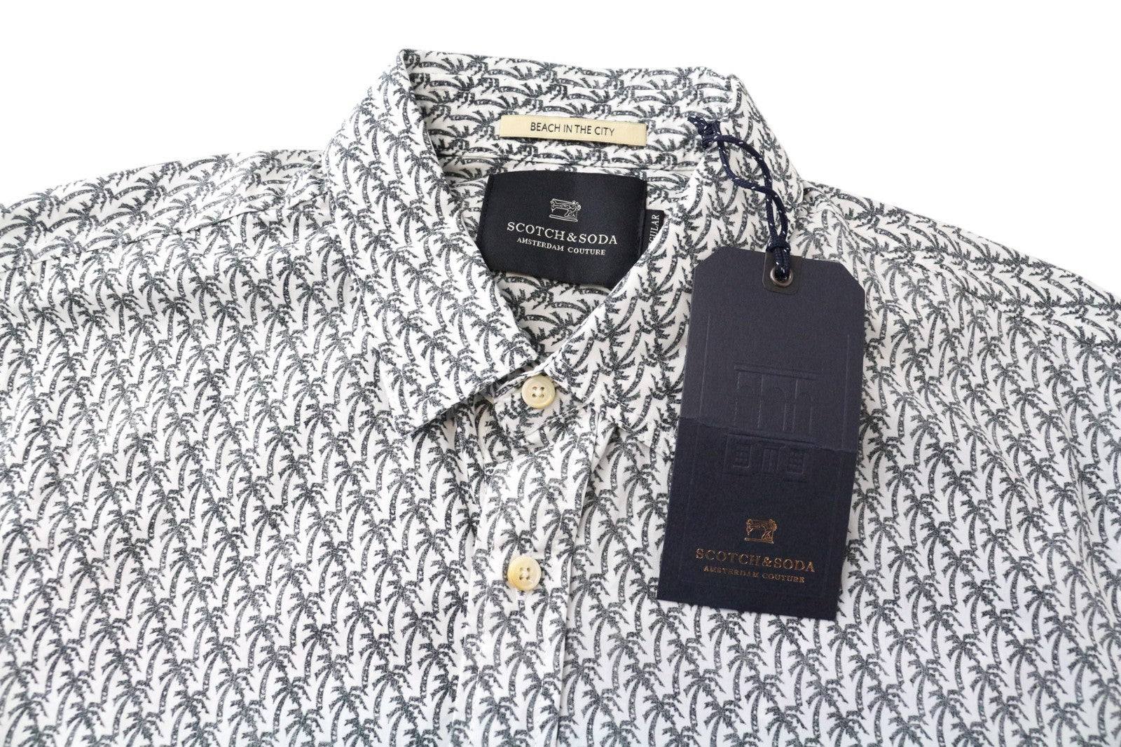 SCOTCH & SODA Ams Couture Men Shirt S White Black Palm Patterns Pure Cotton