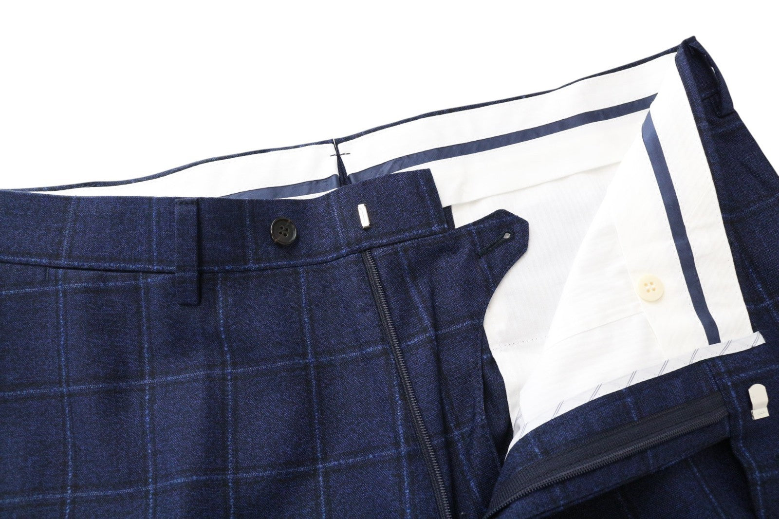 SUITSUPPLY Sienna Men Trousers UK42R Pure Wool Blue Checked Pattern Formal