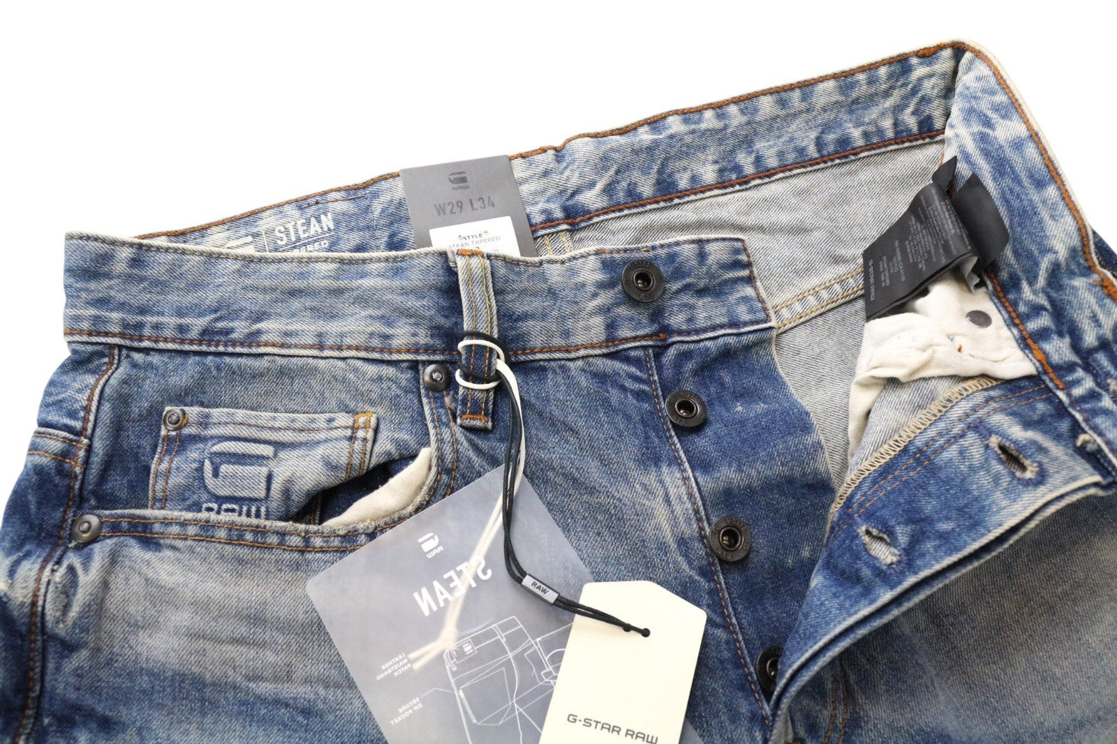 G-STAR RAW Stean Men Jeans W29/L34 Tapered Fit Washed Blue Pure Cotton