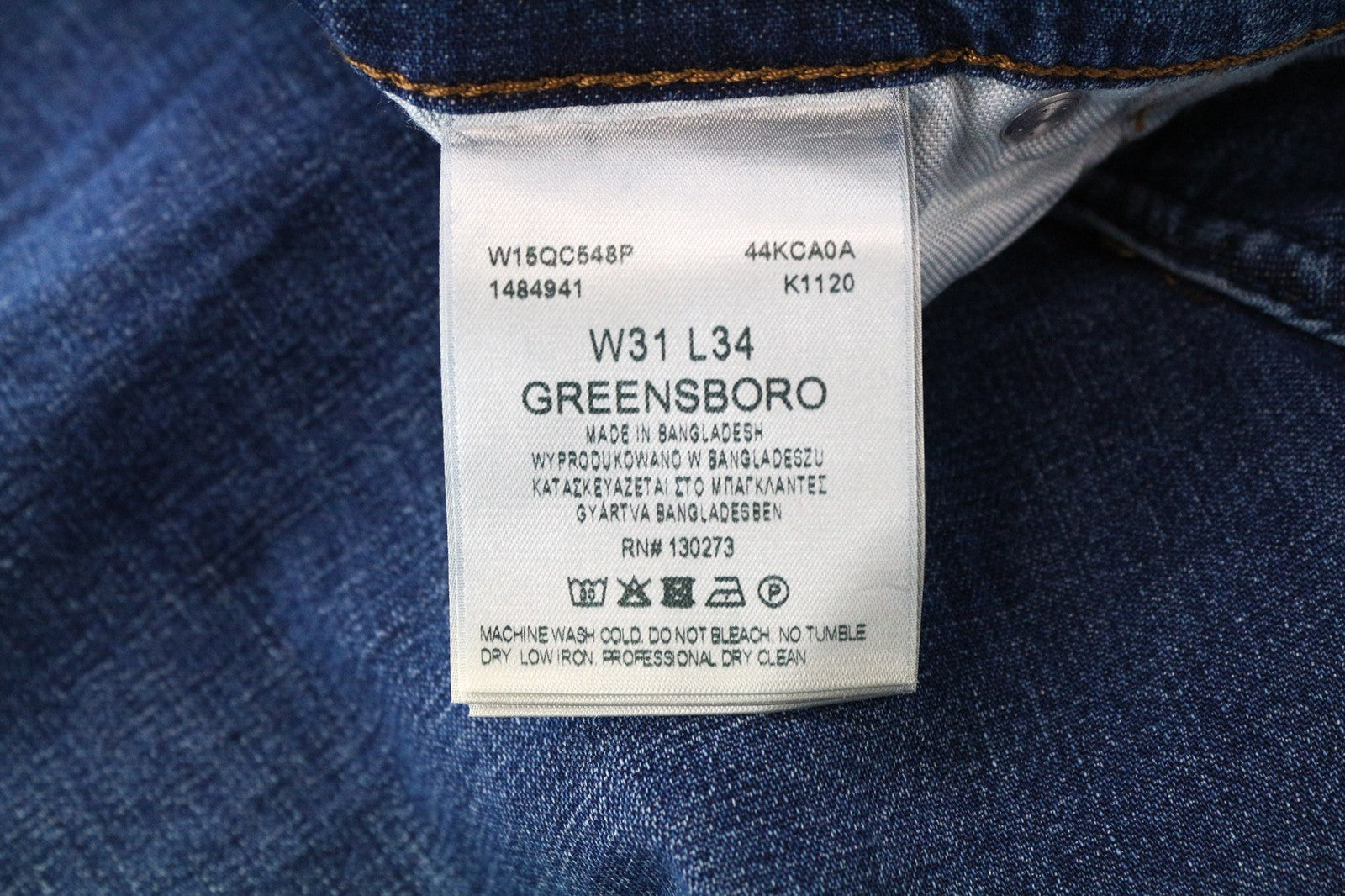 WRANGLER Greensboro Men Jeans W31/L34 Straight Wash Blue Cotton Stretch Denim