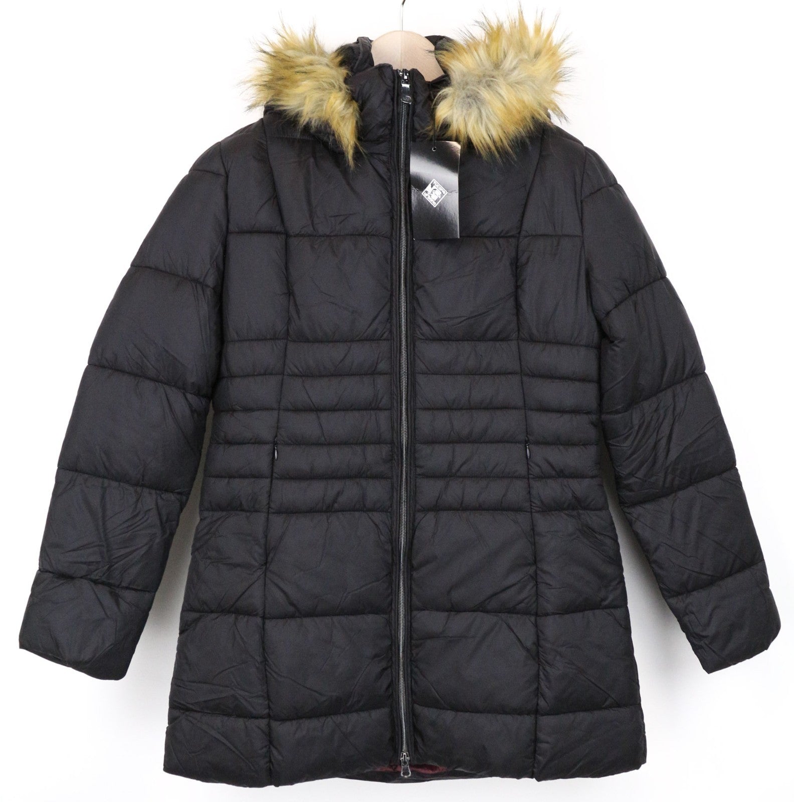 TUCANO URBANO Furbet Women Jacket L Black Thermal Padded Faux Fur Hooded Zipped