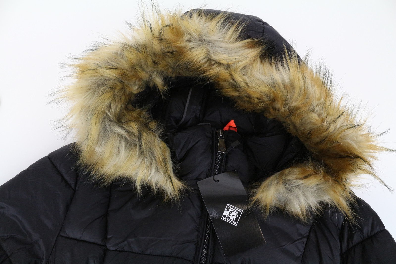 TUCANO URBANO Furbet Women Jacket L Black Thermal Padded Faux Fur Hooded Zipped