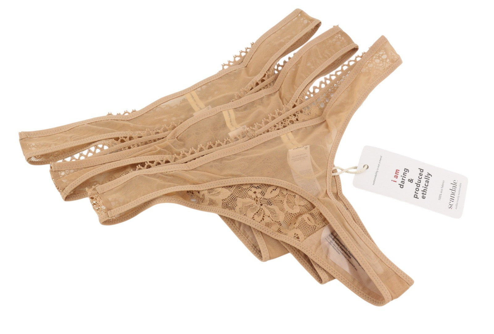 SCANDALE Le String Sensual-Nude T17 Women's Panties L Lace Trim 3-Pack