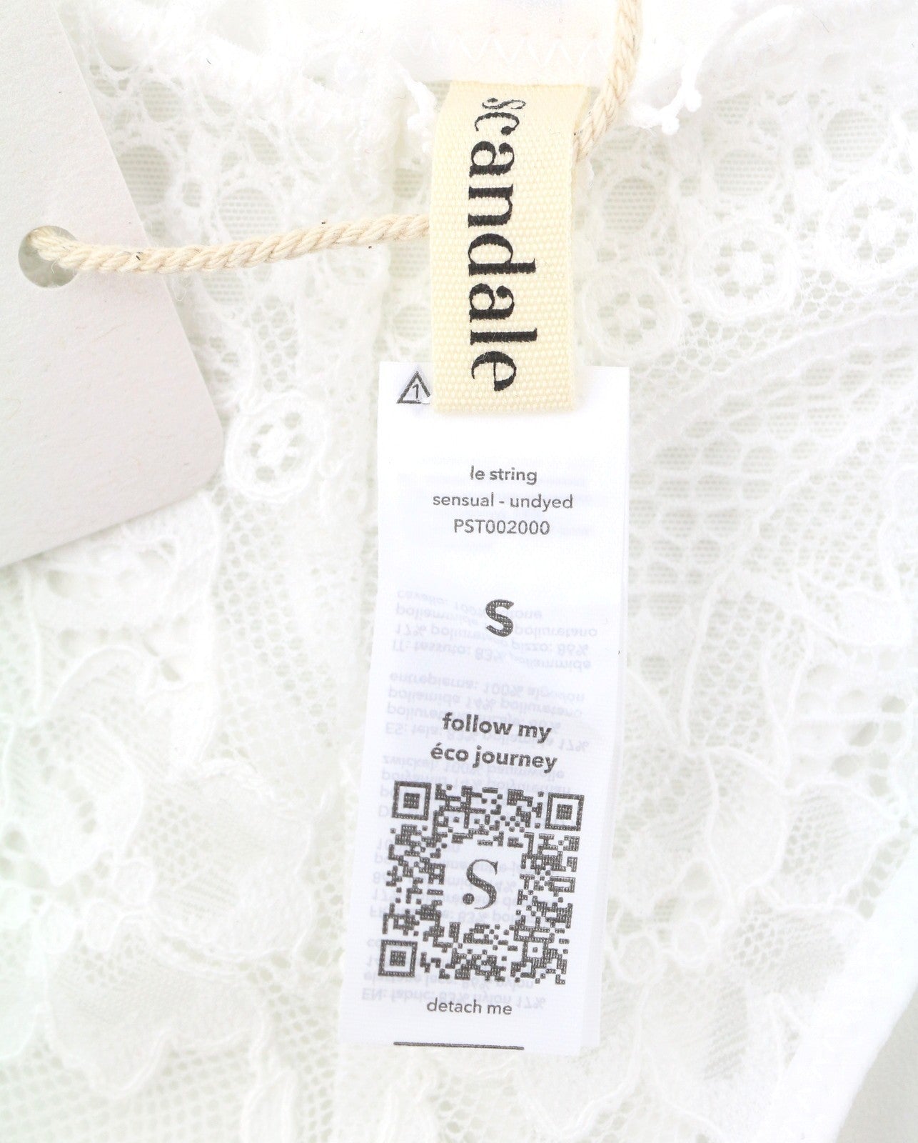 SCANDALE Le String Sensual-Undyed Women's Panties S White Lace Trim