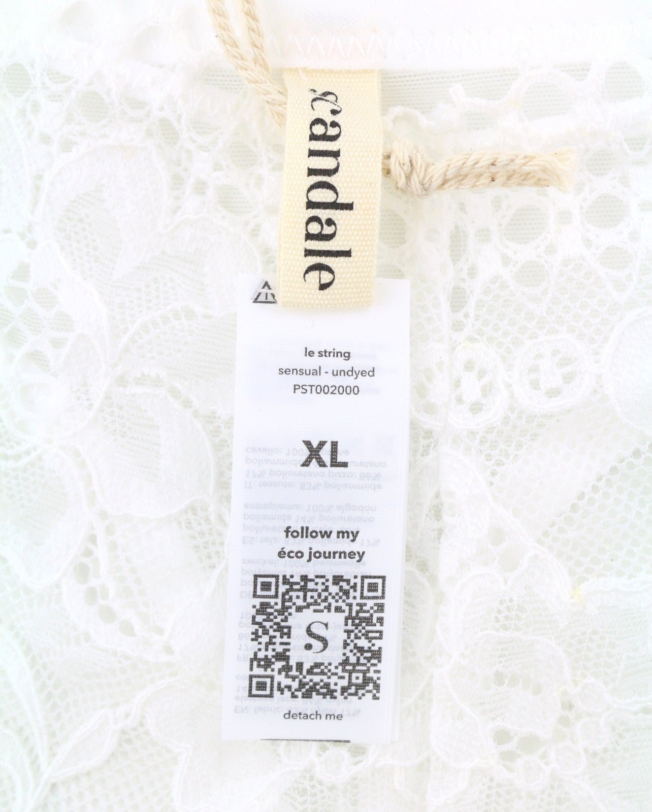 SCANDALE Le String Sensual-Undyed Women's Panties XL White Lace Panel