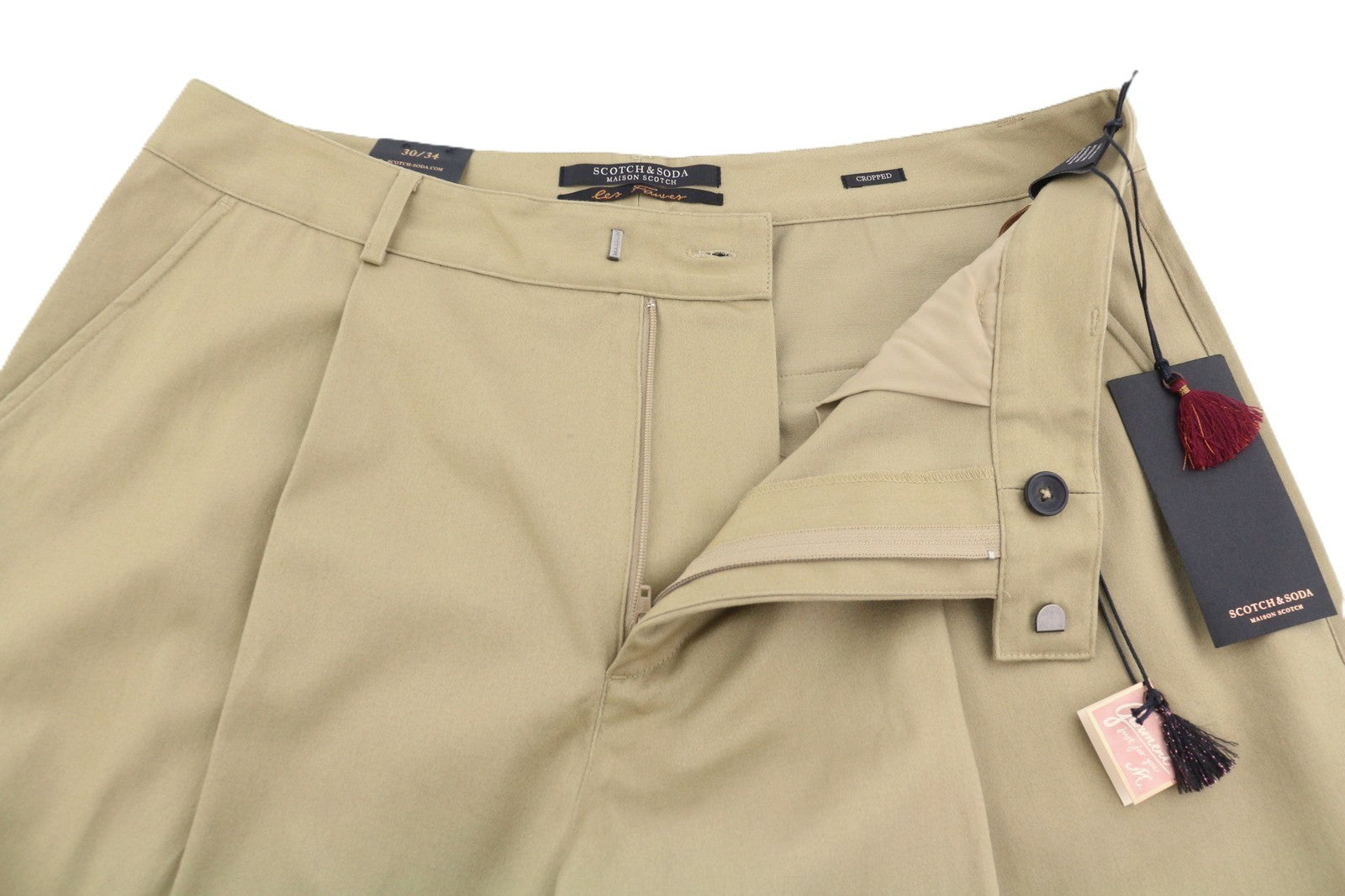 MAISON SCOTCH Women's Trousers W30/L34 Beige Pleated Cropped Chino