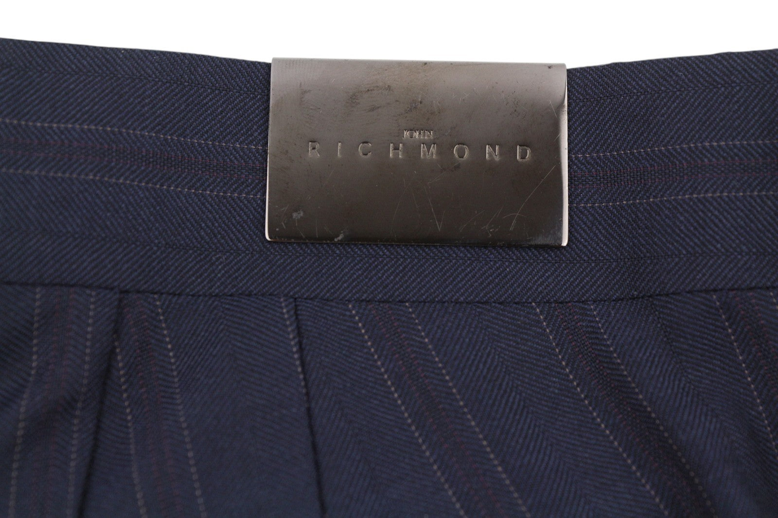JOHN RICHMOND Women's Trousers EU44 / W33 Navy Pinstriped Wool Flare