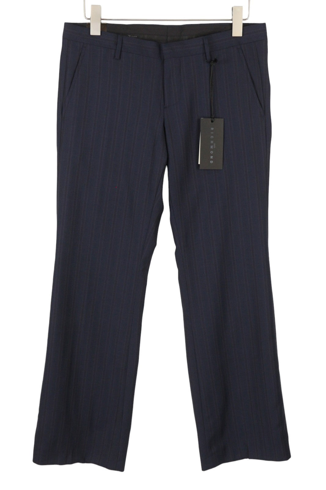 JOHN RICHMOND Women's Trousers EU44 / W33 Navy Pinstriped Wool Flare