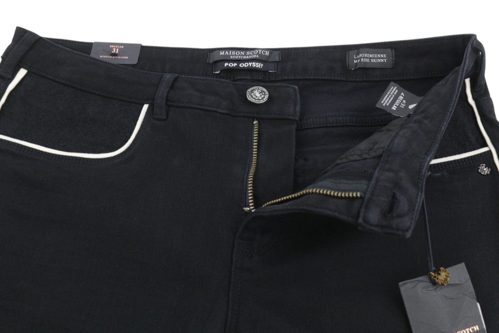 MAISON SCOTCH La Bohemienne Women's Trousers W31 Black Skinny Side Stripe