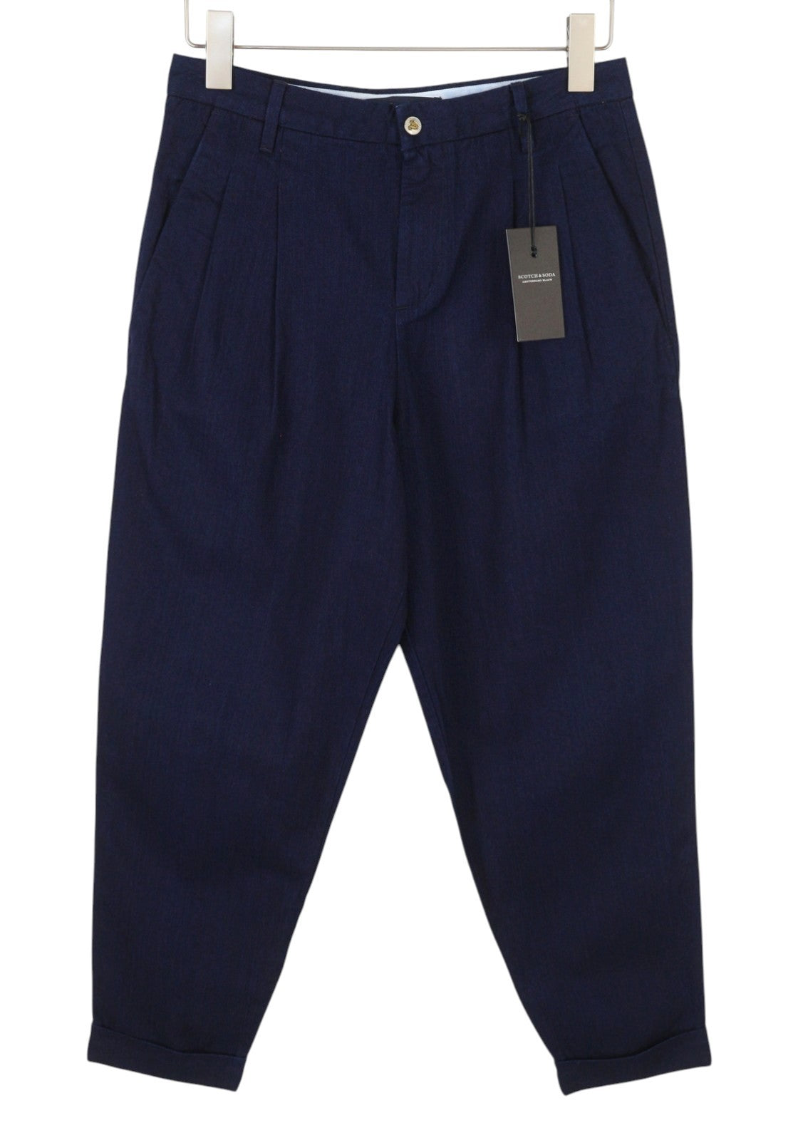 SCOTCH & SODA Women's Trousers W26/L32 Navy Pleated Cropped Loose Fit