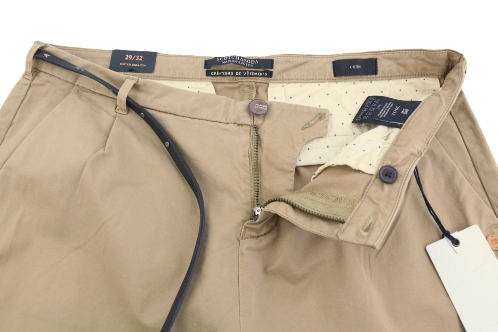 MAISON SCOTCH Women's Trousers W29/L32 Beige Belted Cropped Slim Chino