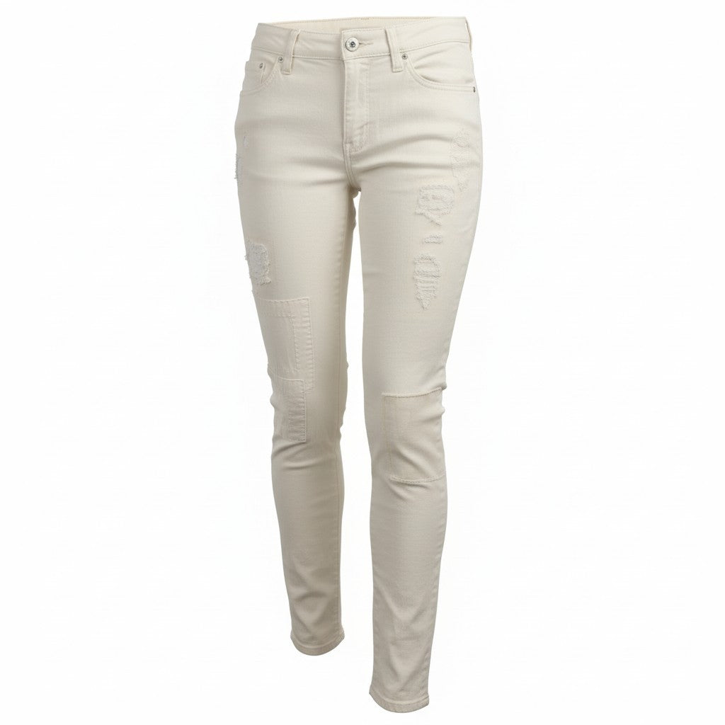 MAISON SCOTCH La Parisienne Women's Jeans W28 Ivory Skinny Distressed Patch