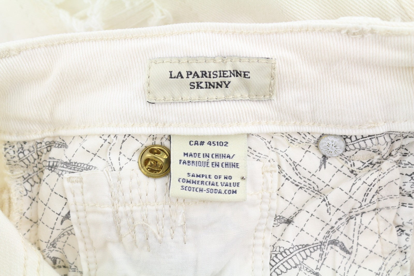 MAISON SCOTCH La Parisienne Women's Jeans W28 Ivory Skinny Distressed Patch