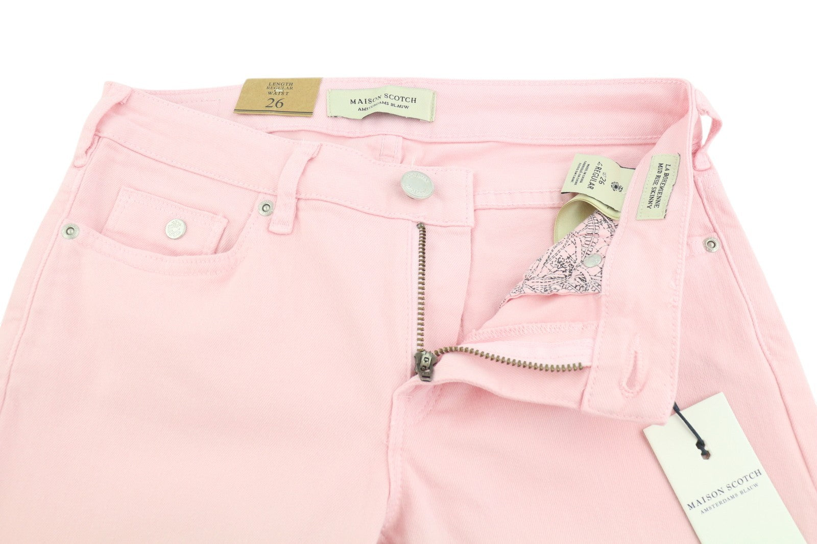 MAISON SCOTCH La Bohemienne Women's Jeans W26 Pink Skinny Mid Rise Zip Fly