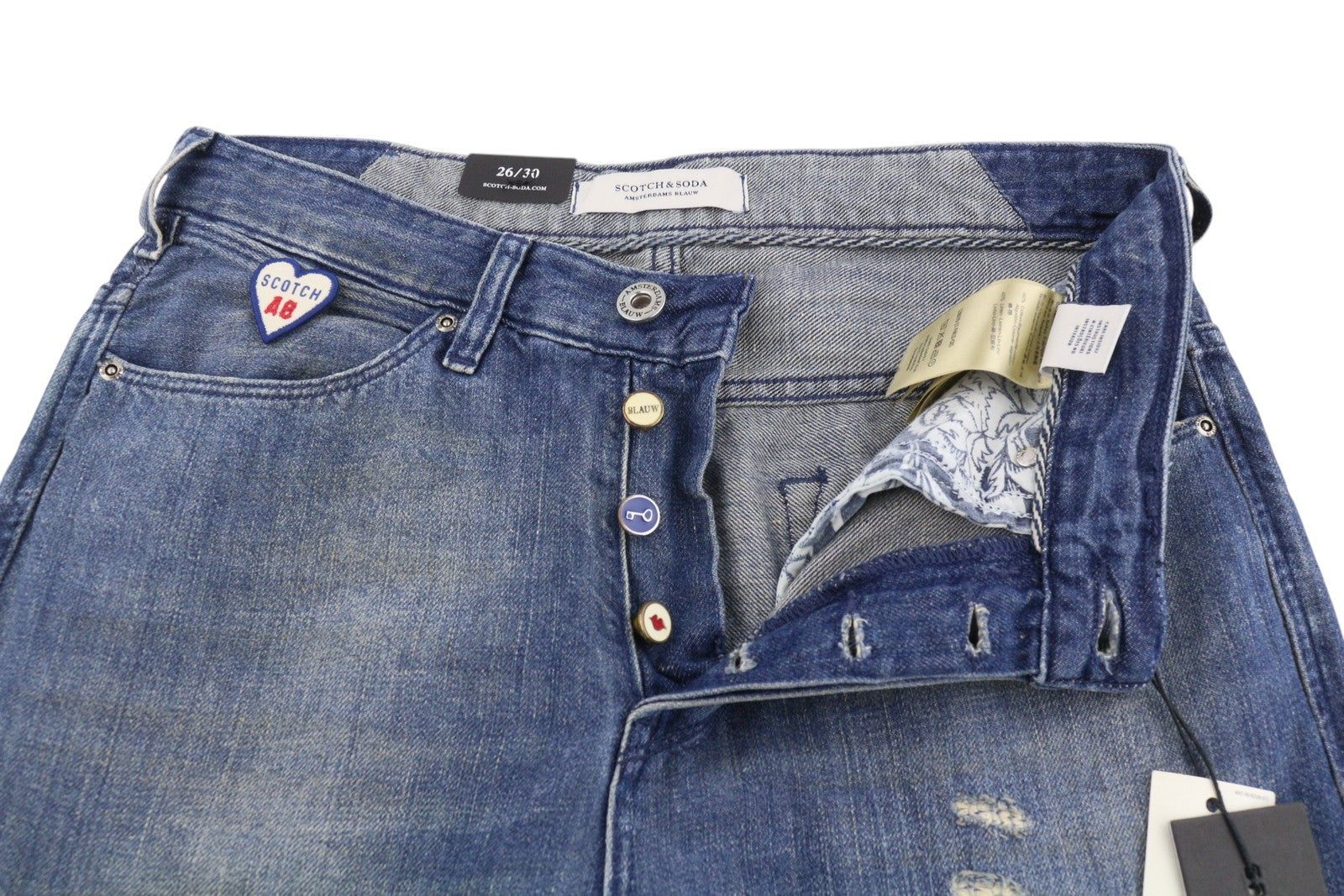 SCOTCH & SODA L'Adorable Boyfriend Women's Jeans W26/L30 Blue Linen Distress
