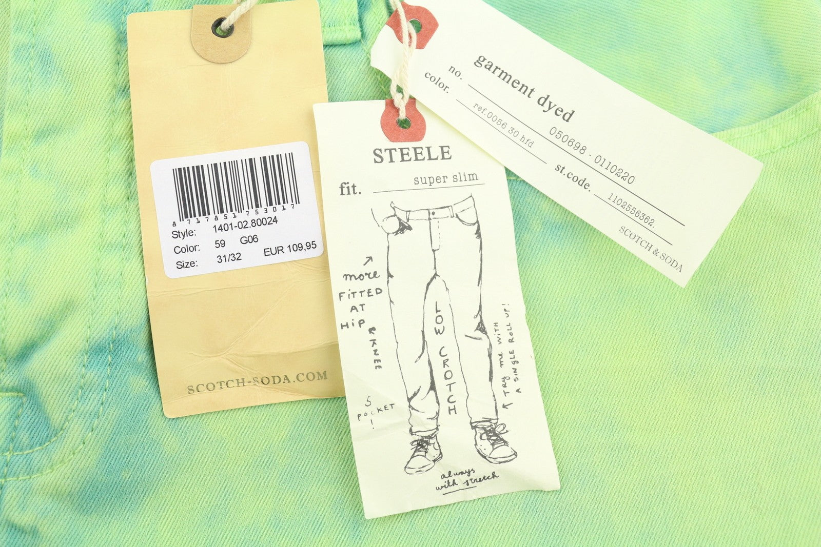 SCOTCH & SODA Men's Jeans W31/L32 Green Dyed Faded Super Slim Fit