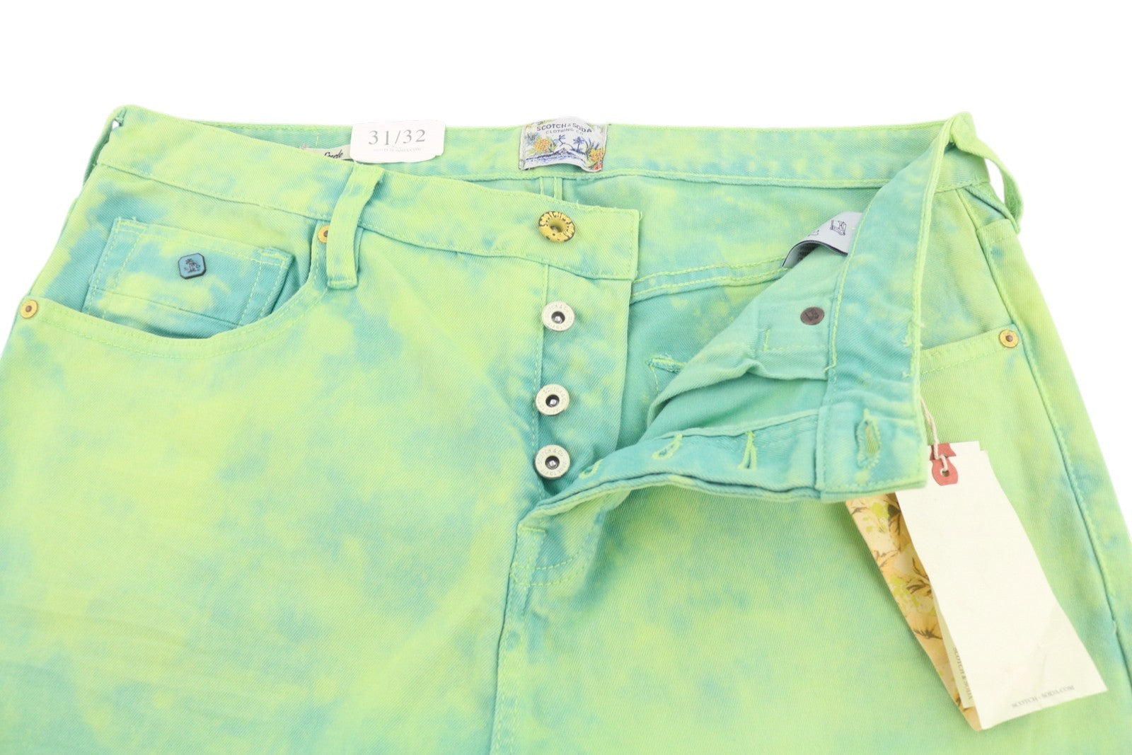 SCOTCH & SODA Men's Jeans W31/L32 Green Dyed Faded Super Slim Fit