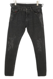 DIESEL Tepphar 085AJ Men's Jeans W32/L34 Black Slim Fit Whisker Distress