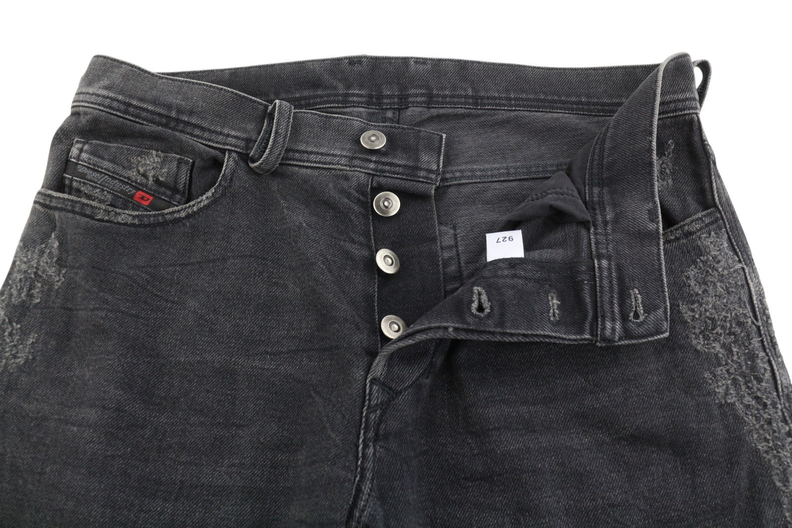 DIESEL Tepphar 085AJ Men's Jeans W32/L34 Black Slim Fit Whisker Distress
