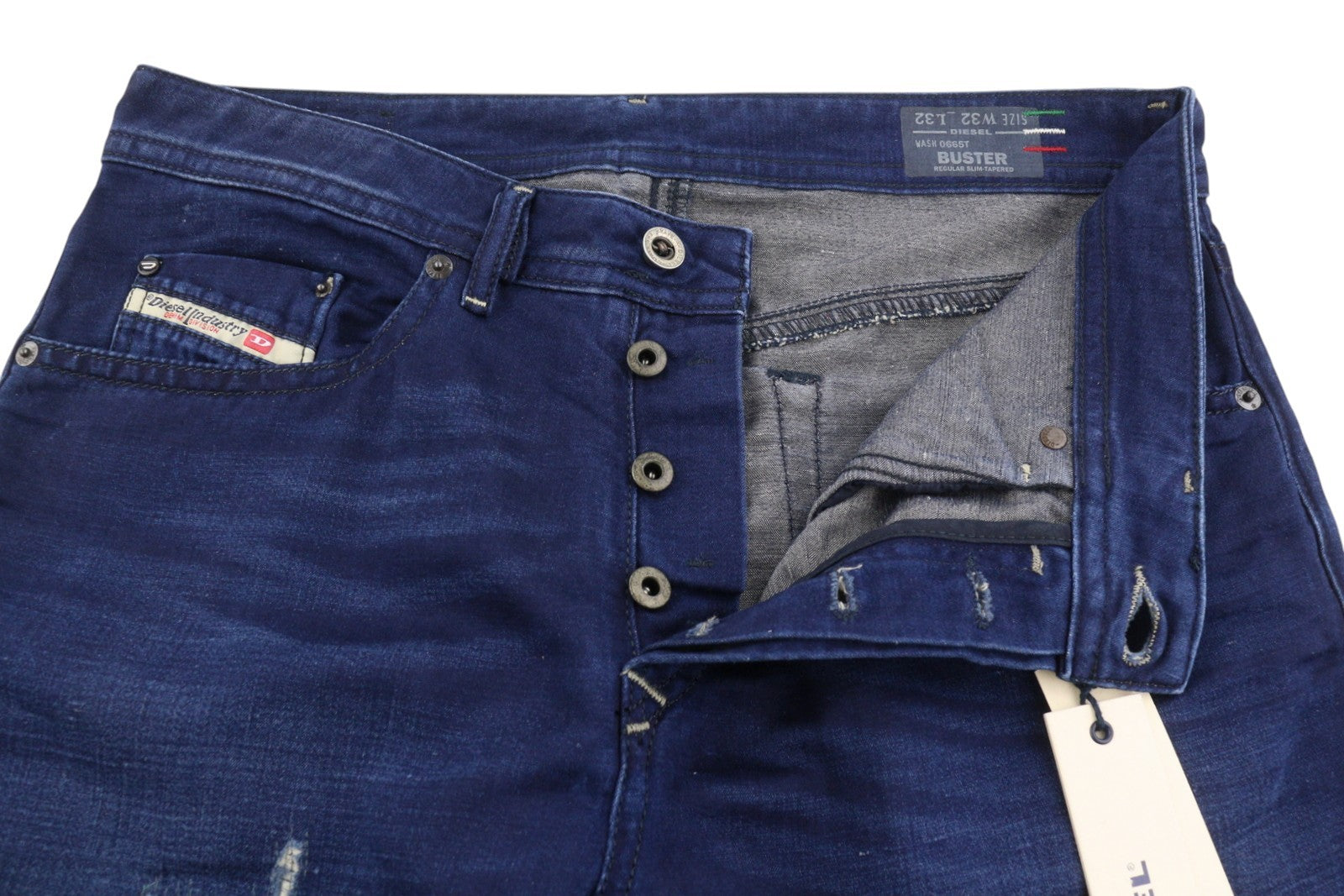 DIESEL Buster 0665T Men's Jeans W32/L32 Blue Worn Regular Slim Tapered