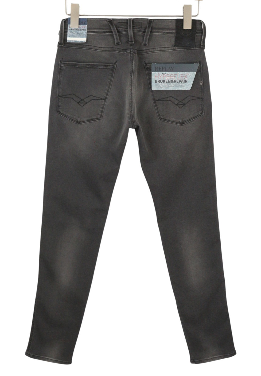 REPLAY Anbass Hyperflex Men's Jeans W28/L32 Grey Slim Faded Distressed