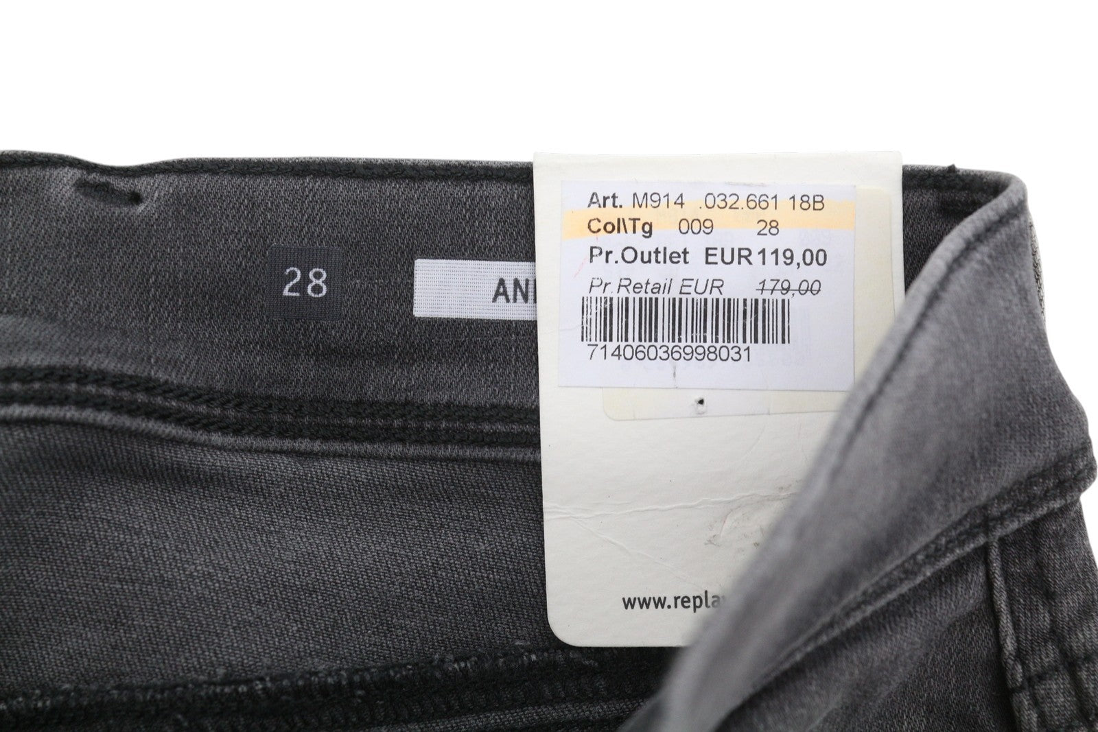 REPLAY Anbass Hyperflex Men's Jeans W28/L32 Grey Slim Faded Distressed