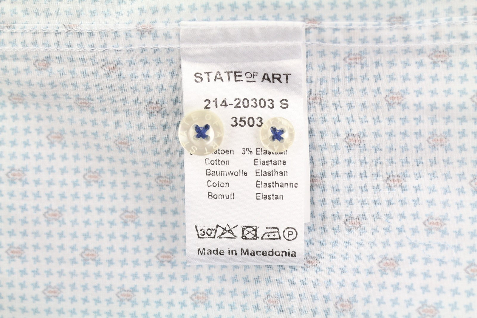 STATE OF ART Regular Fit Men's Shirt S White Print Button-Down Neck