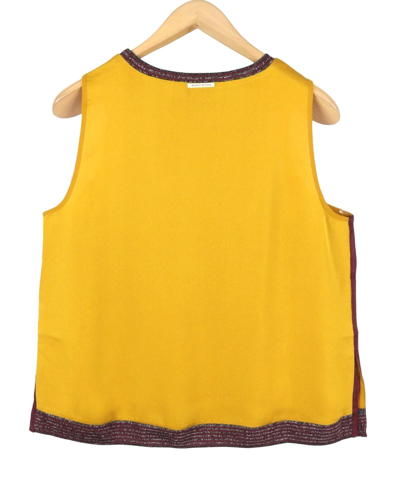 MAISON SCOTCH Women's T-Shirt M Mustard Glossy Crew Neck Sleeveless