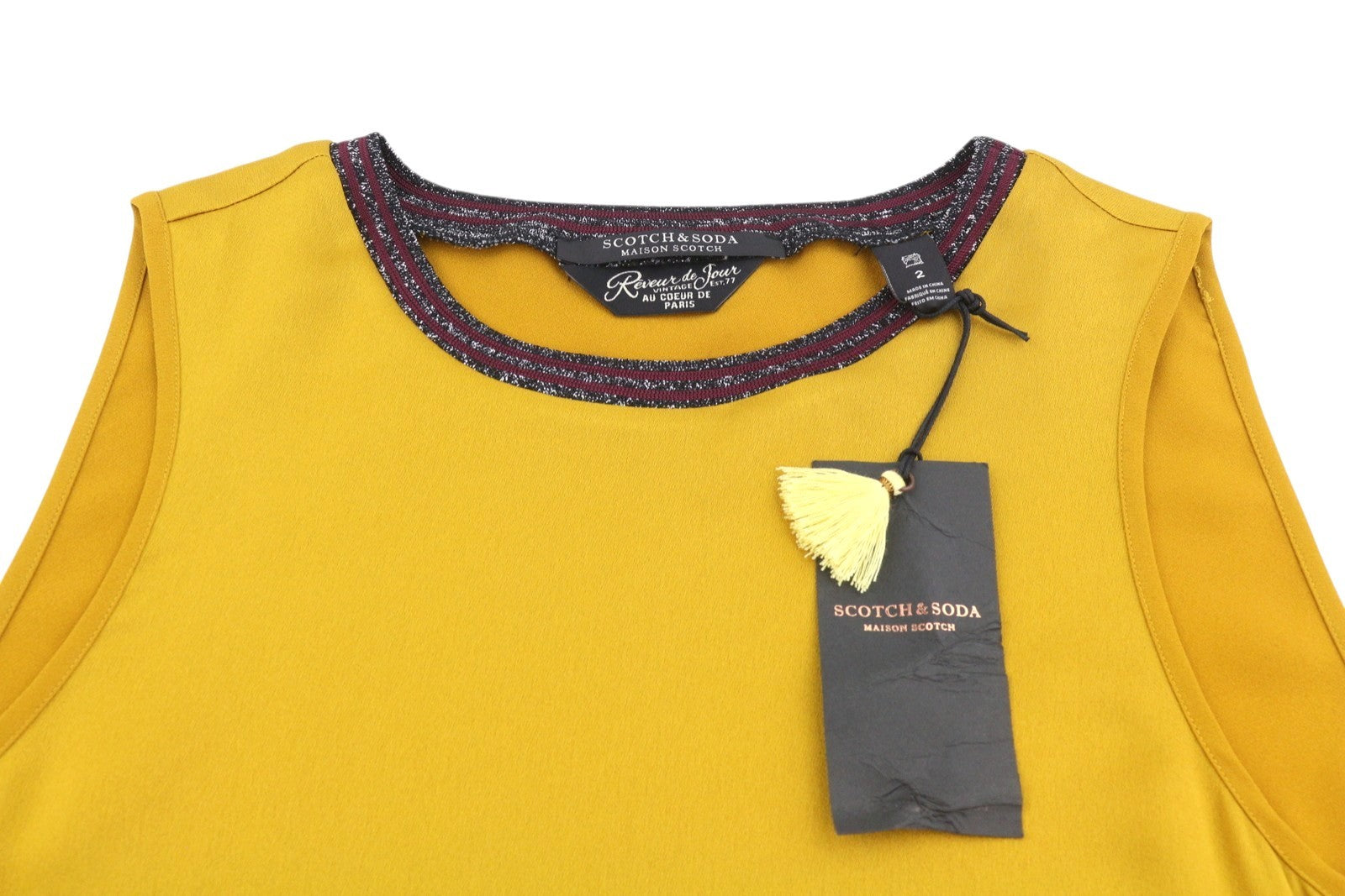 MAISON SCOTCH Women's T-Shirt M Mustard Glossy Crew Neck Sleeveless