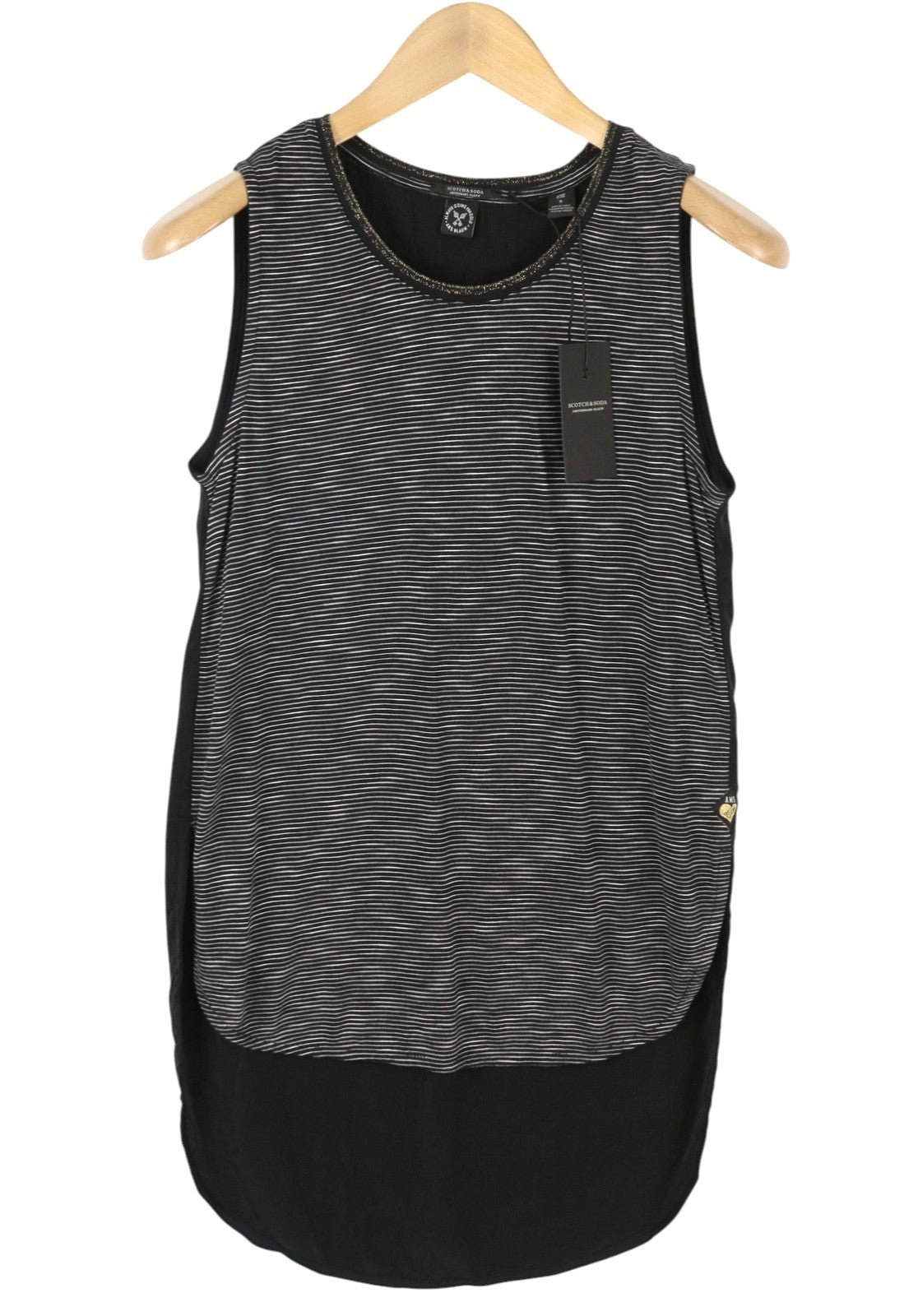 SCOTCH & SODA Women's T-Shirt S Black Stripe Sleeveless Long Back