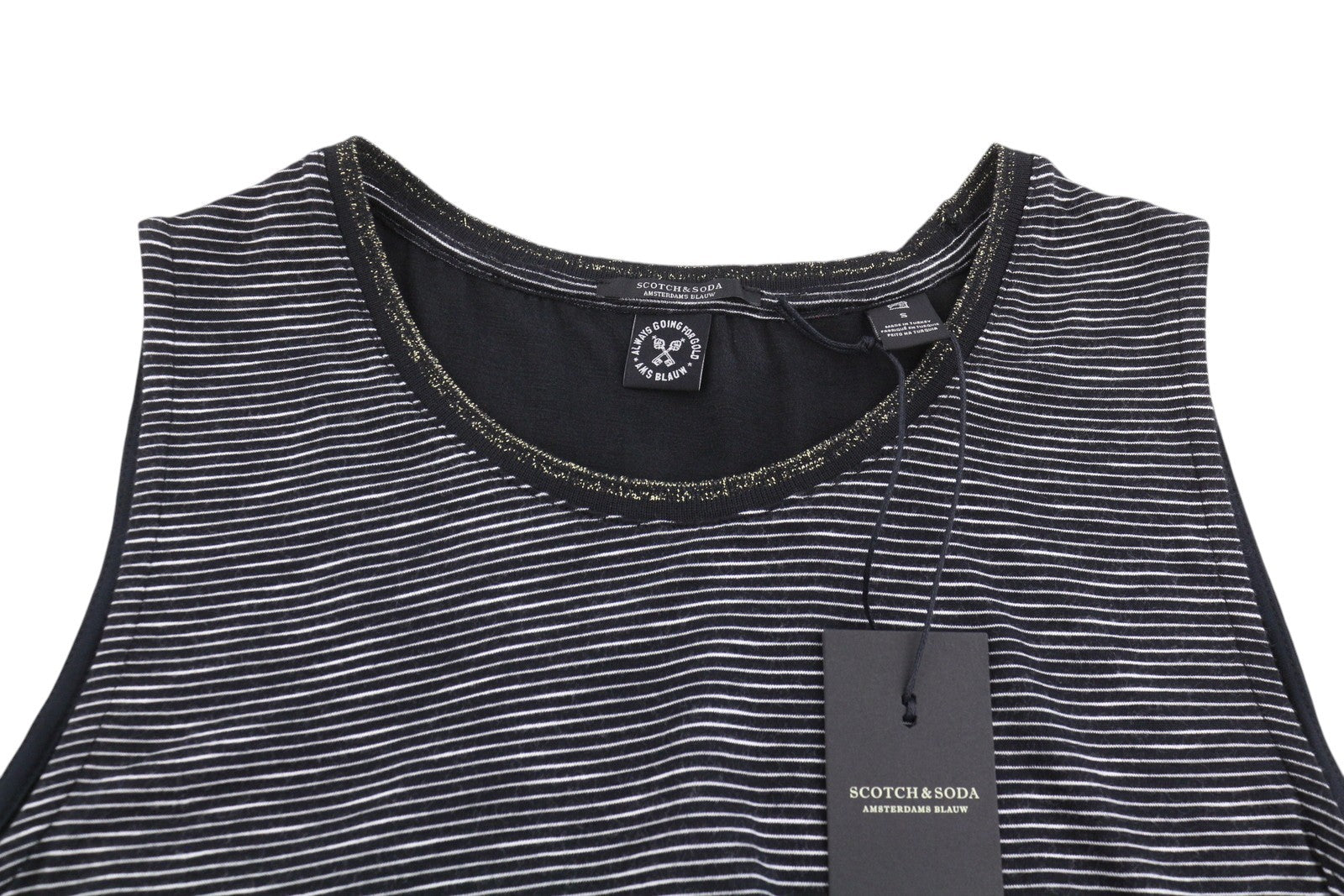 SCOTCH & SODA Women's T-Shirt S Black Stripe Sleeveless Long Back