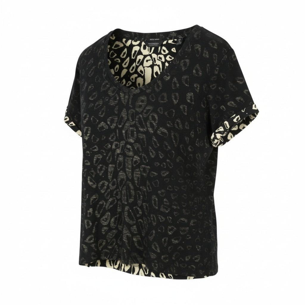 SCOTCH & SODA Women's T-Shirt XS Black Pattern V-Neck Short Sleeve