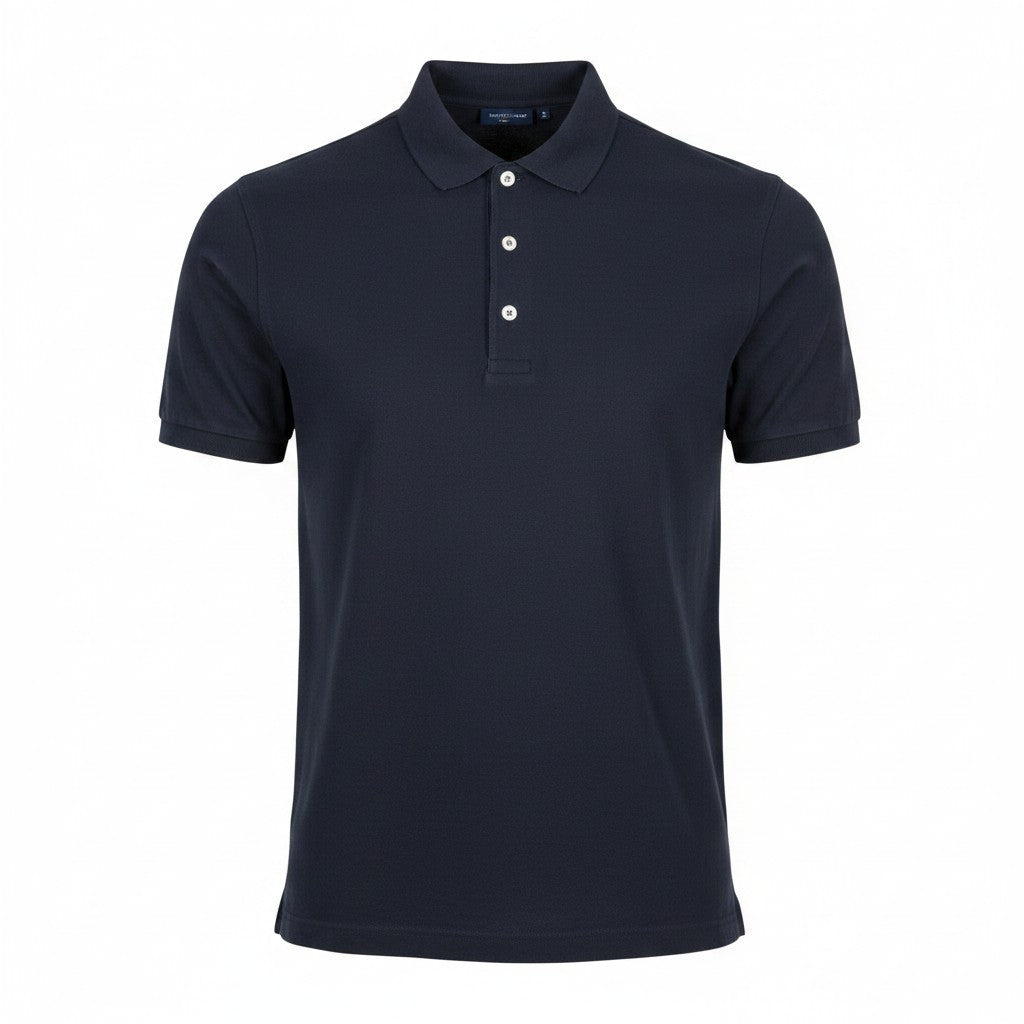 STATE OF ART Men's Polos S Dark Blue Cotton Half Button Short Sleeve