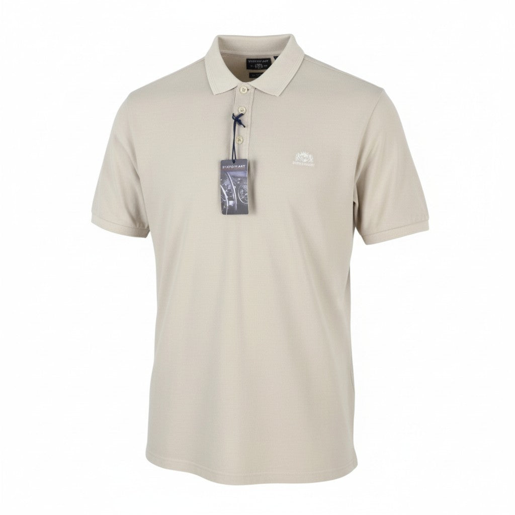 STATE OF ART Regular Fit Men's Polos L Cream Plain Cotton Short Sleeve