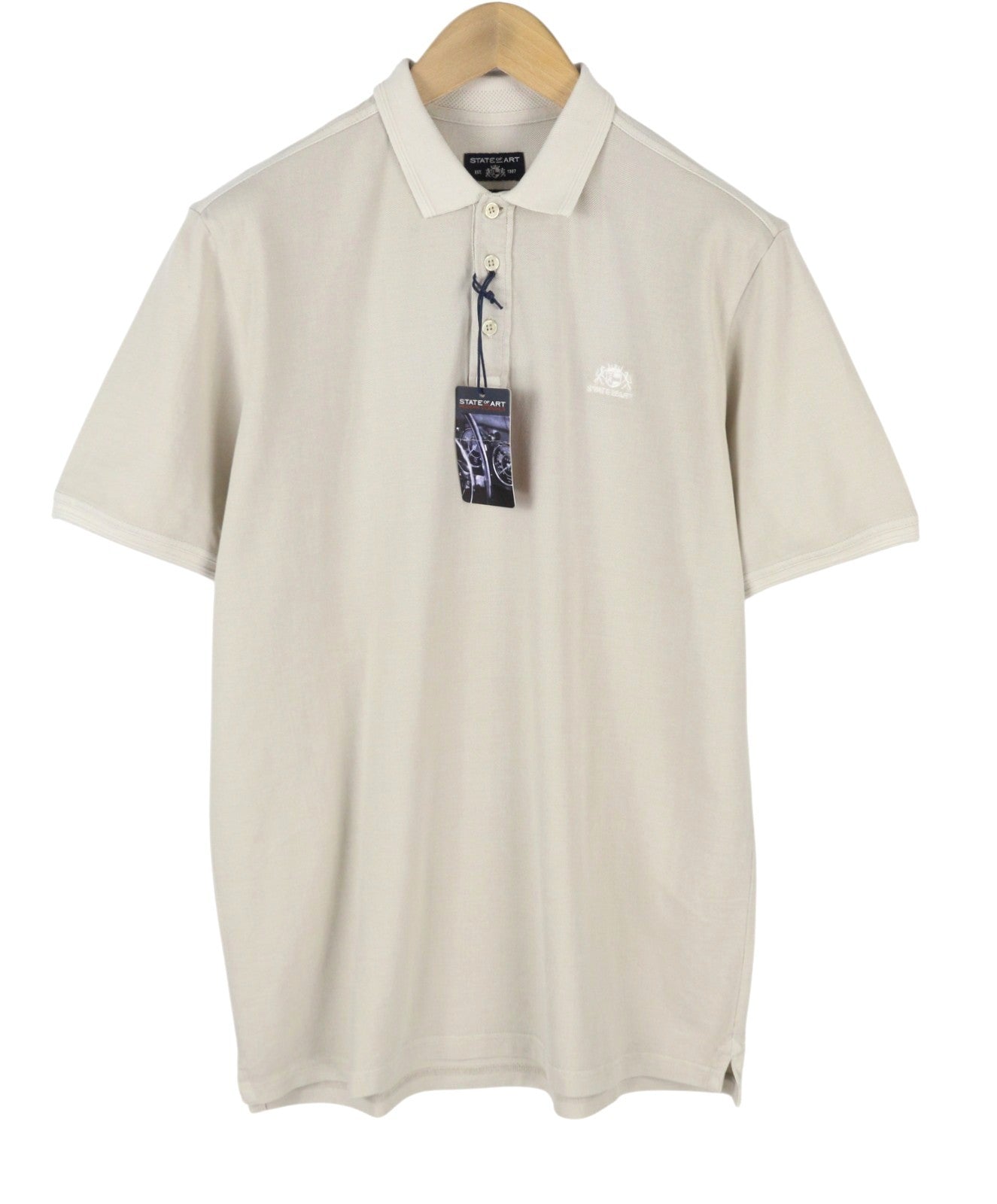 STATE OF ART Regular Fit Men's Polos L Cream Plain Cotton Short Sleeve