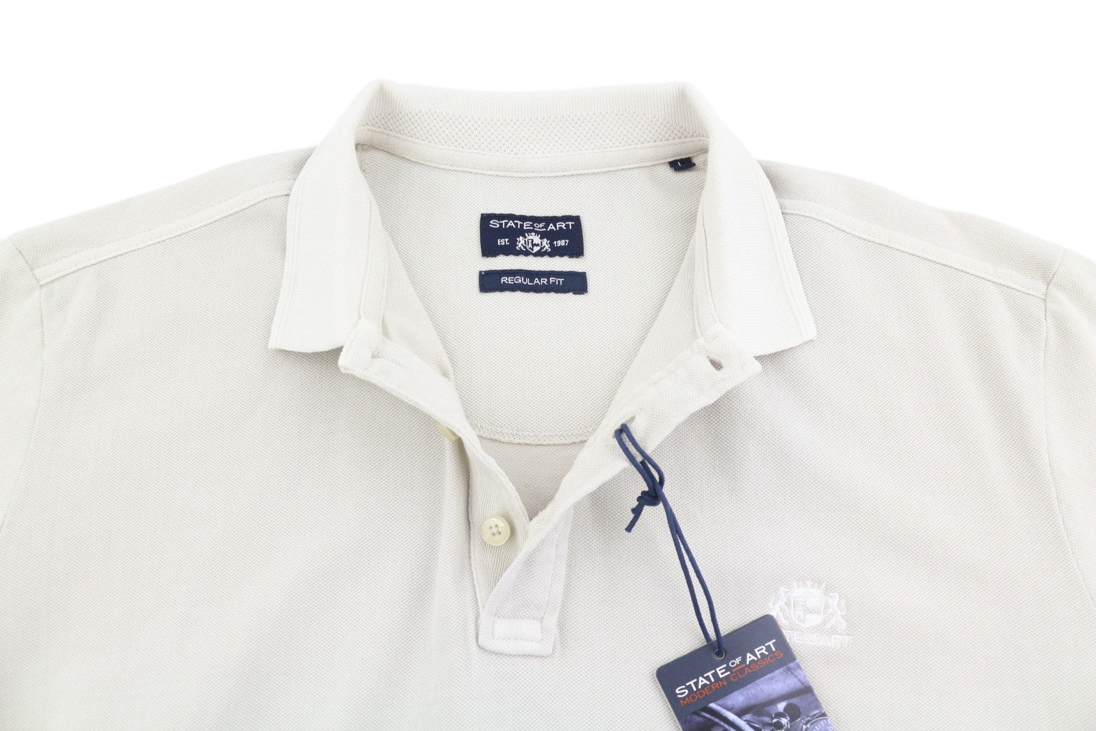 STATE OF ART Regular Fit Men's Polos L Cream Plain Cotton Short Sleeve