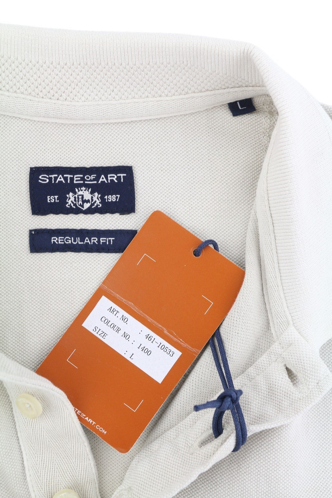 STATE OF ART Regular Fit Men's Polos L Cream Plain Cotton Short Sleeve