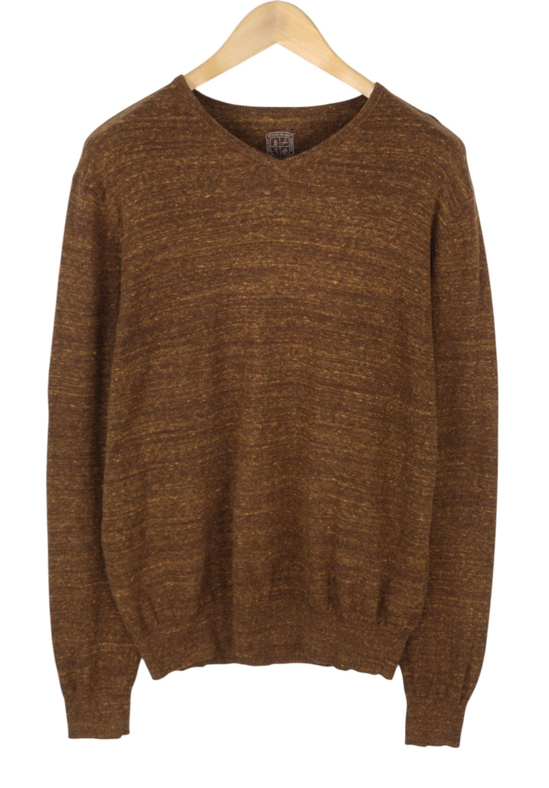 STATE OF ART Men's Jumper L Brown Melange Cotton-Linen Knit Pull On