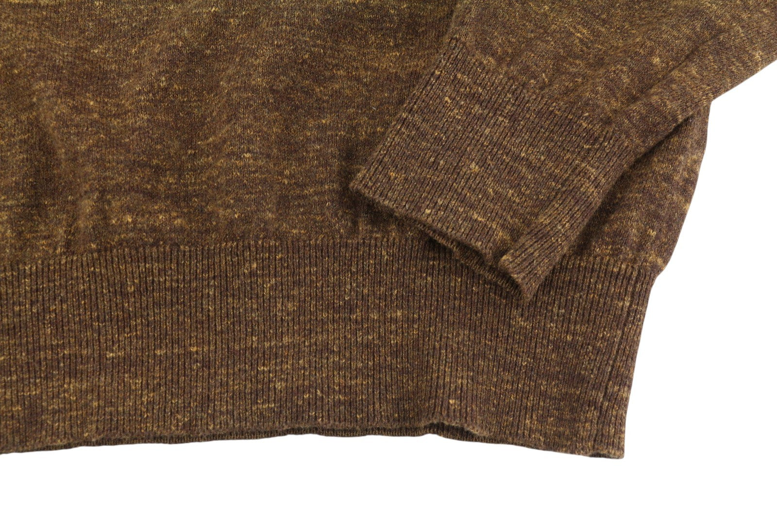 STATE OF ART Men's Jumper L Brown Melange Cotton-Linen Knit Pull On