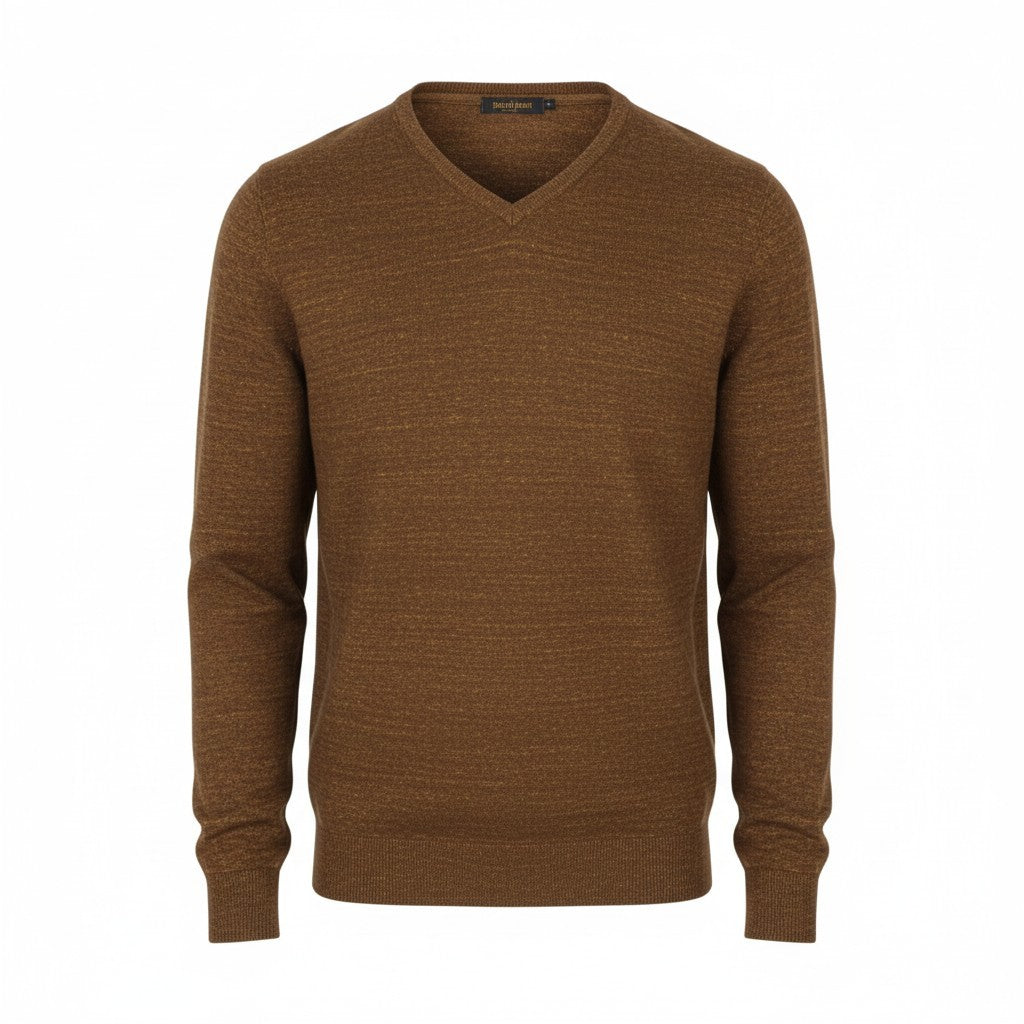 STATE OF ART Men's Jumper L Brown Melange Modern Cotton Linen Pull On