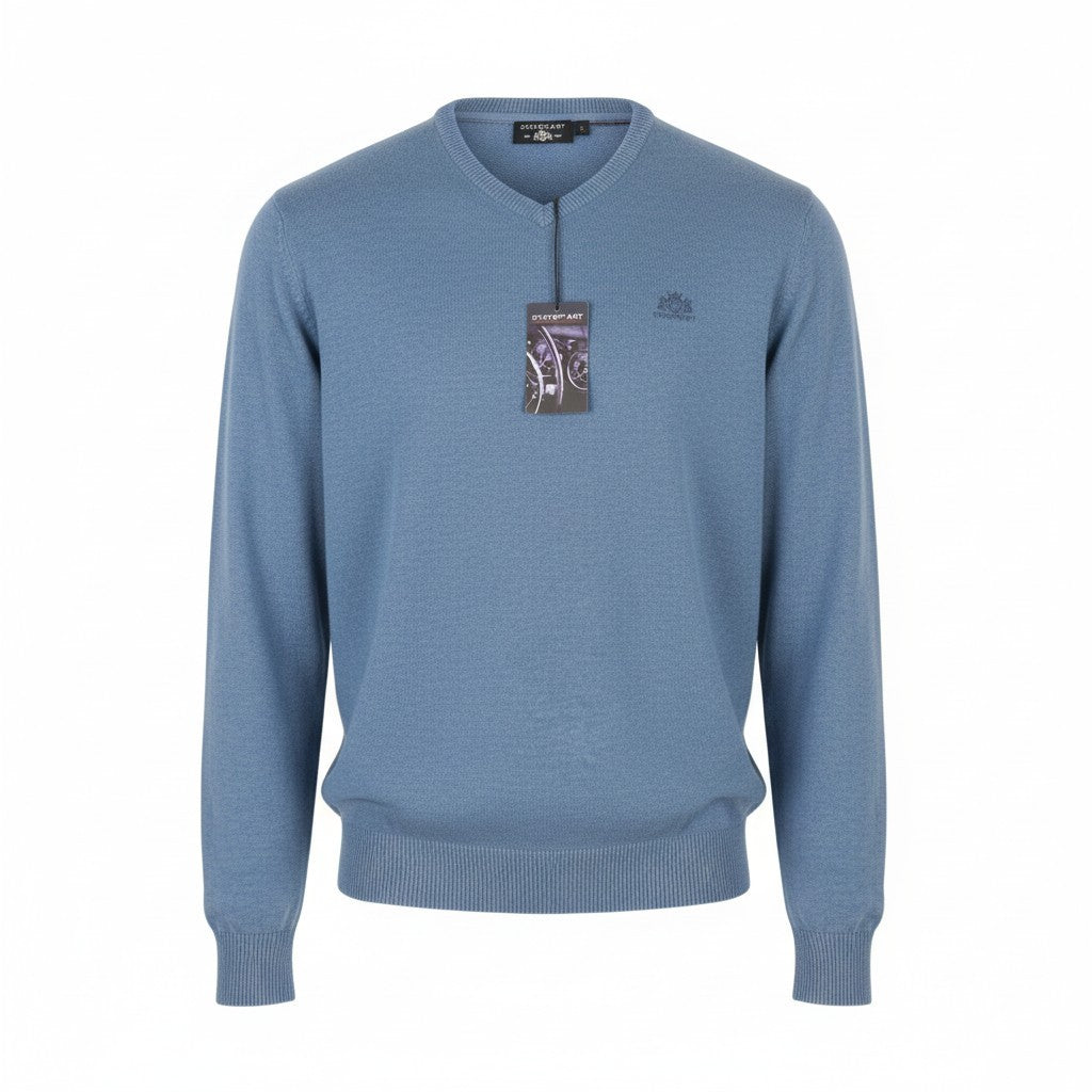 STATE OF ART Regular Fit Men's Jumper S Blue Melange V-Neck Pull On