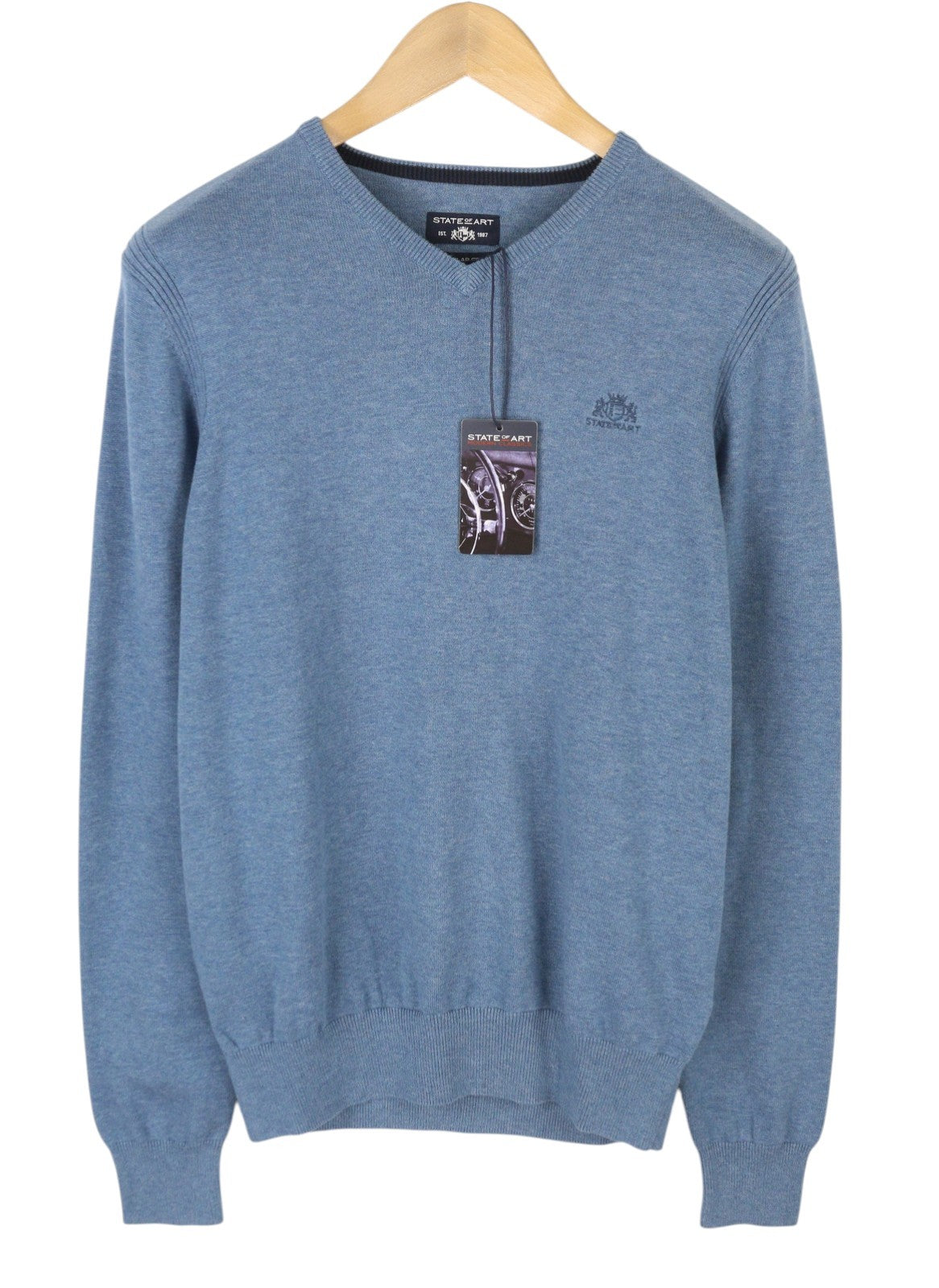 STATE OF ART Regular Fit Men's Jumper S Blue Melange V-Neck Pull On
