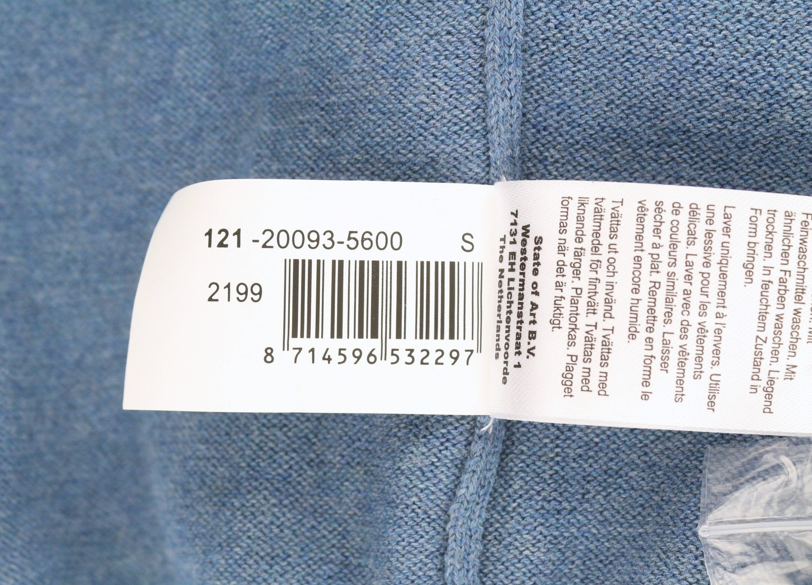 STATE OF ART Regular Fit Men's Jumper S Blue Melange V-Neck Pull On