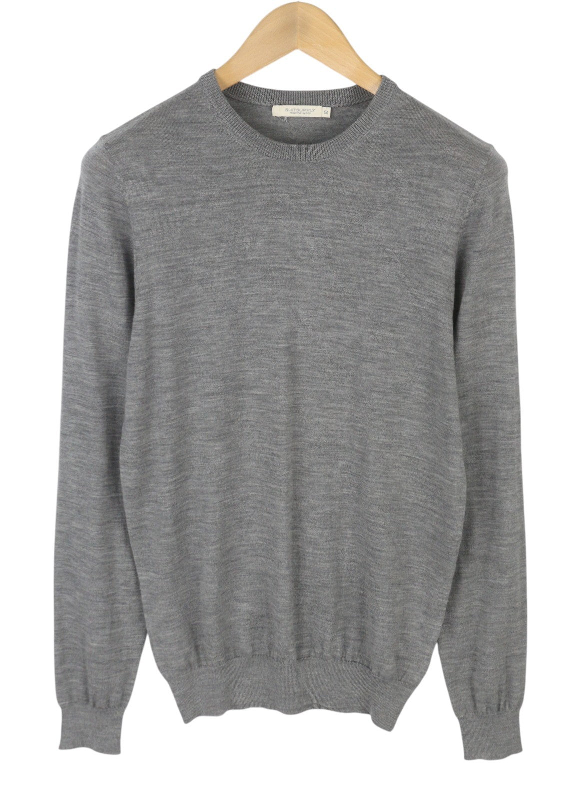 SUITSUPPLY Merino Wool Men's Jumper S Grey Melange Crew Knit Pull On